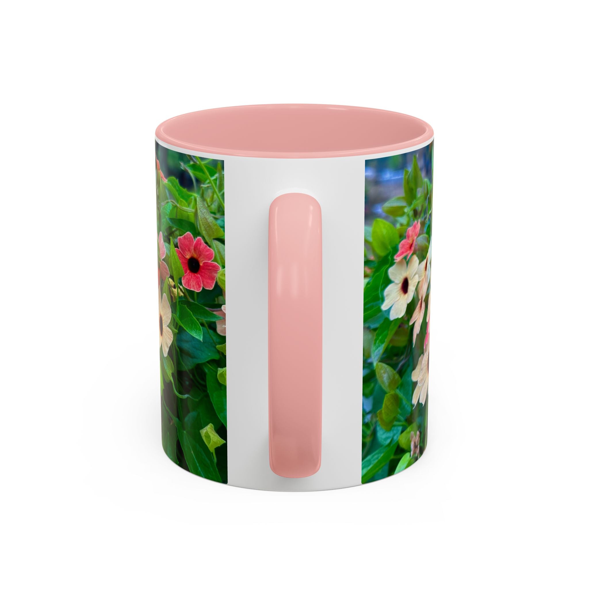 Floral Vinca Accent Coffee Mug — Pink & White Petunia Garden Design (11/15oz)
