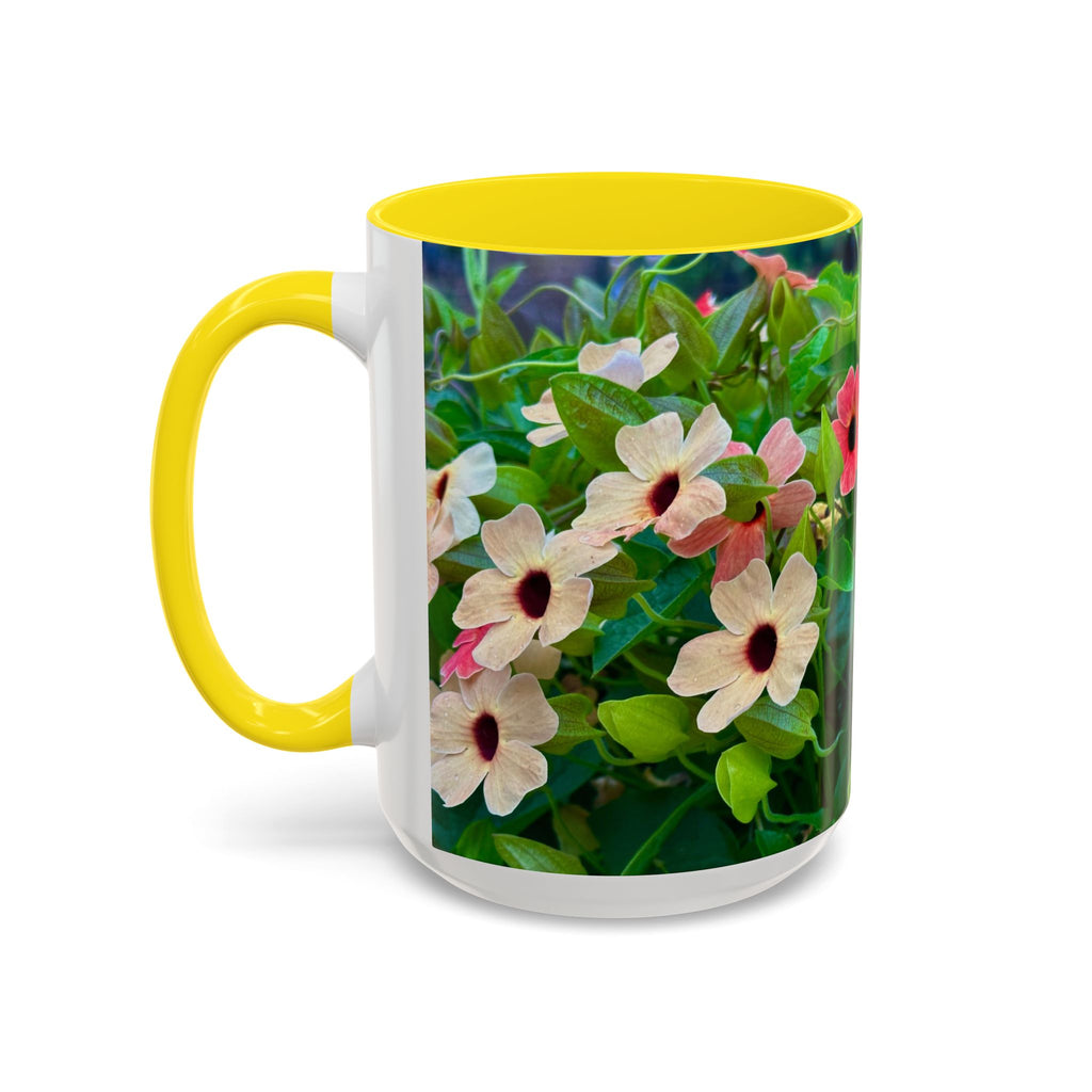 Floral Vinca Accent Coffee Mug — Pink & White Petunia Garden Design (11/15oz)