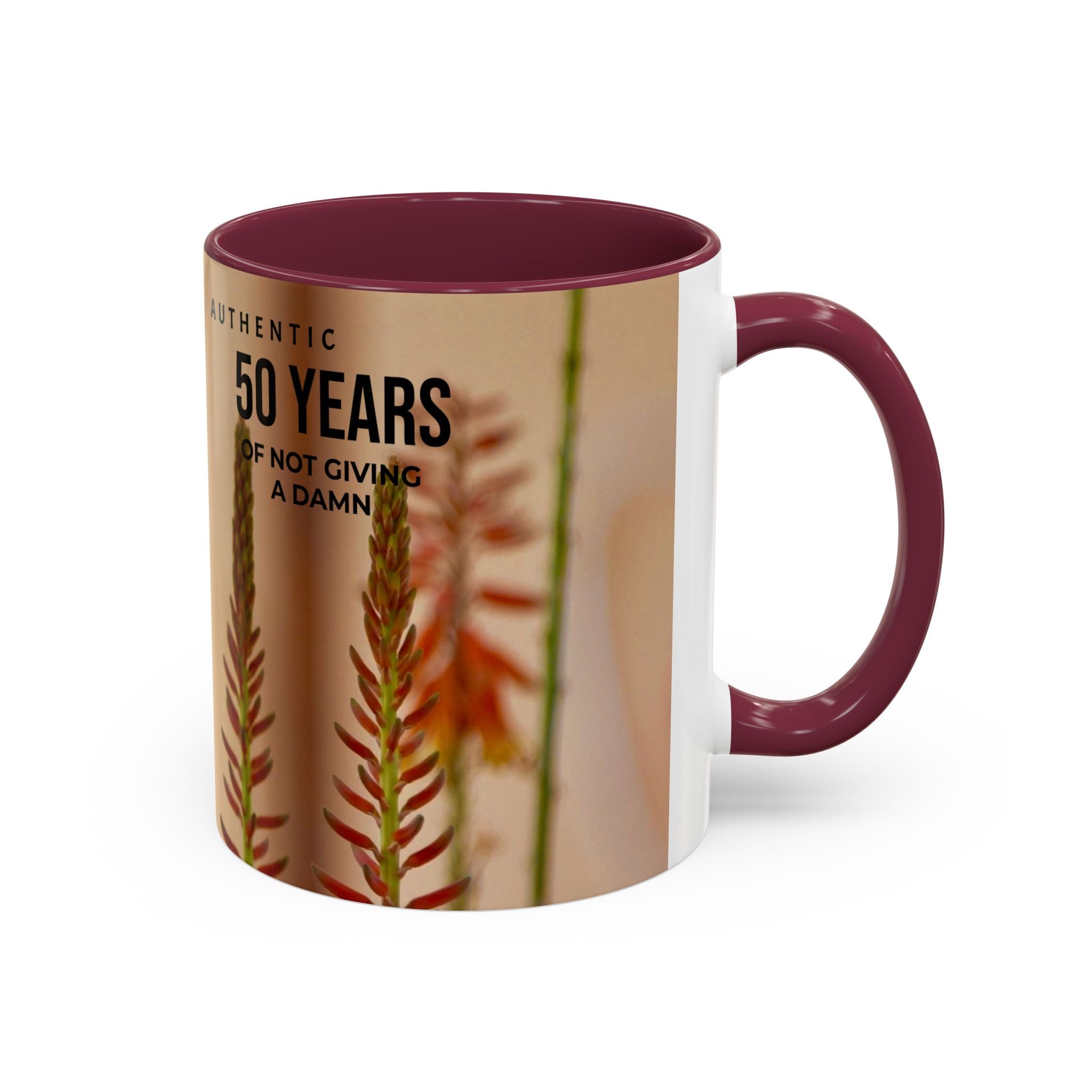50 Years of Not Giving a Damn Mug — Vintage Floral Hummingbird Coffee Cup (11oz, 15oz)