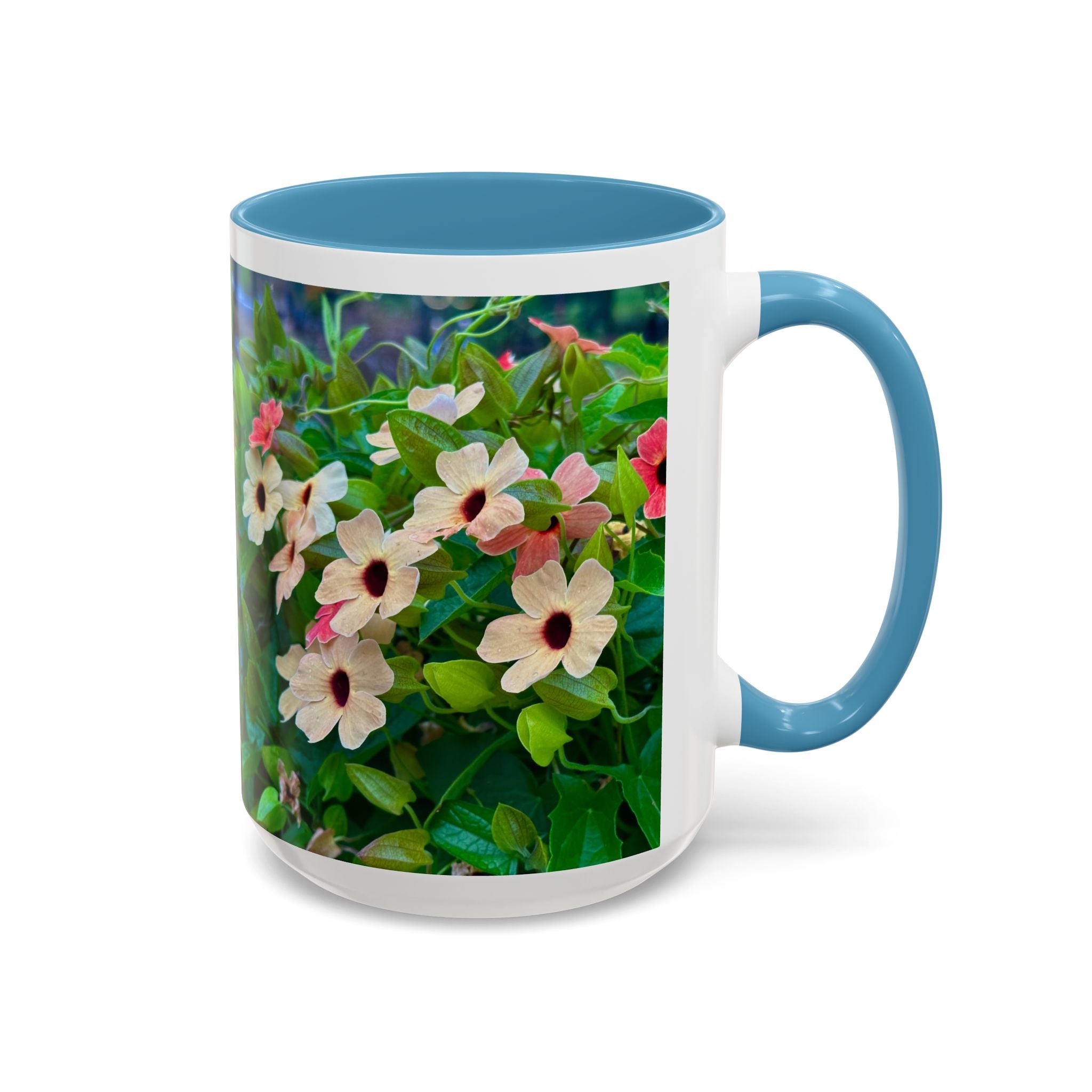 Floral Vinca Accent Coffee Mug — Pink & White Petunia Garden Design (11/15oz)