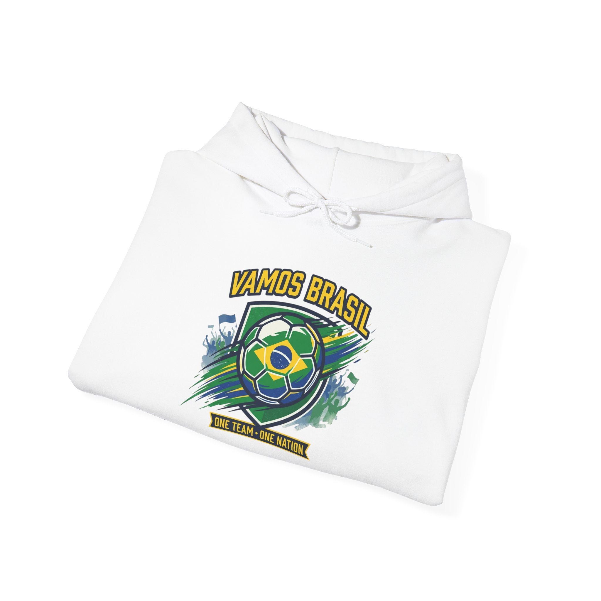VAMOS BRASIL Retro Soccer Crest Hoodie — Brazil Flag Country Pride