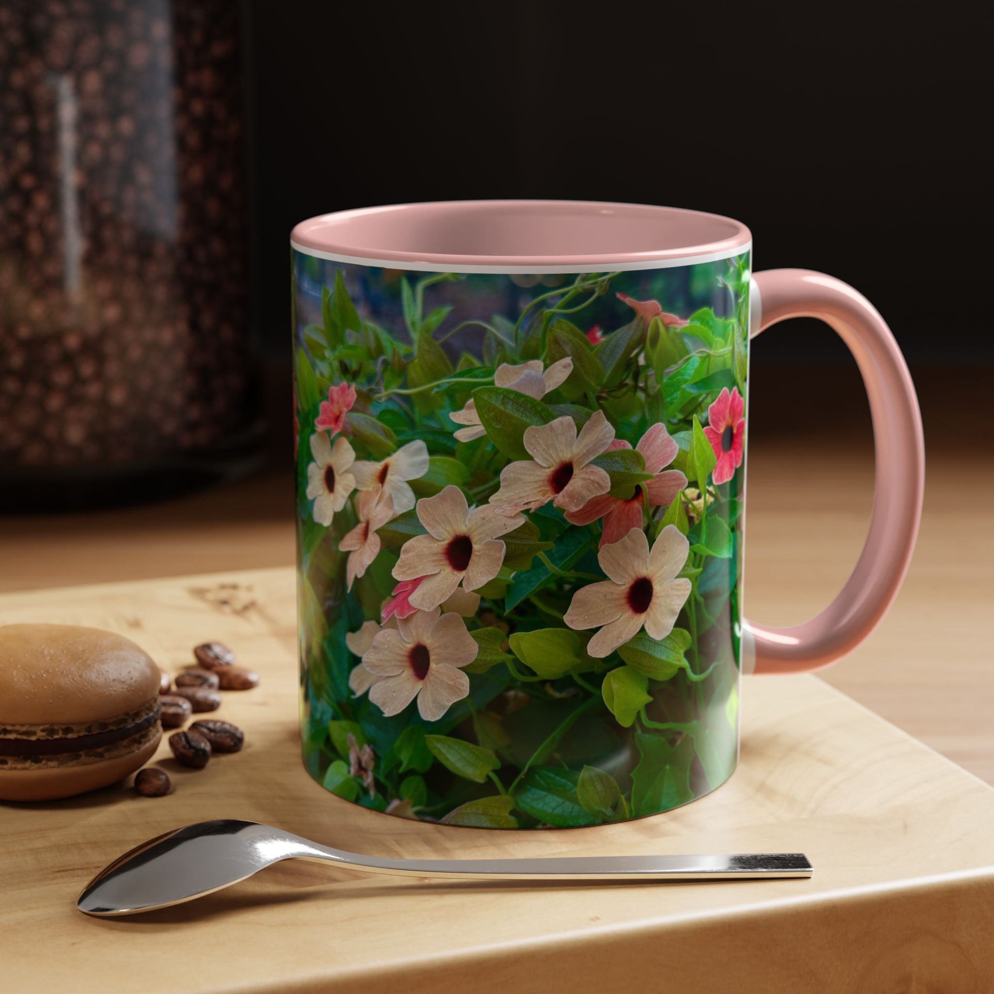 Floral Vinca Accent Coffee Mug — Pink & White Petunia Garden Design (11/15oz)