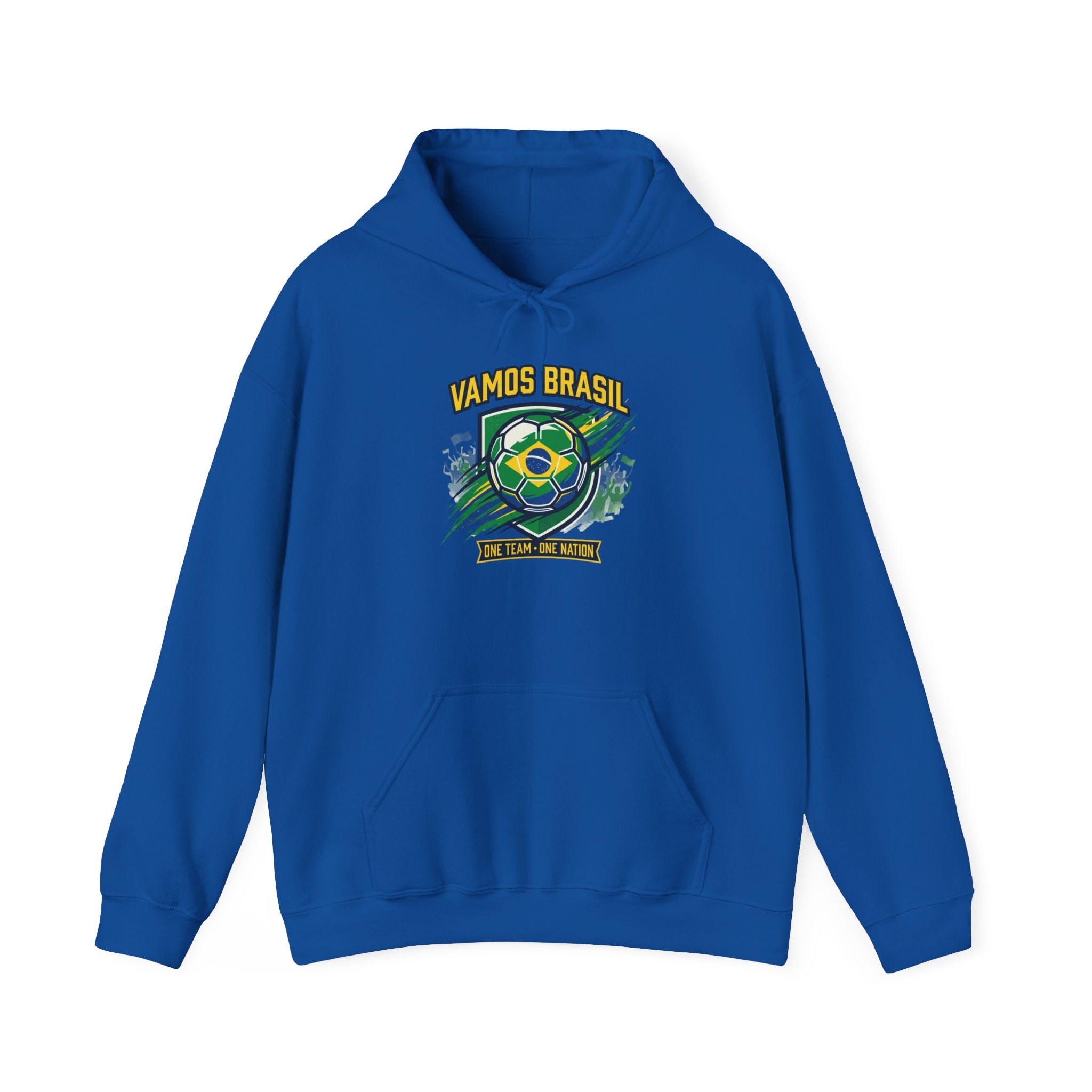 VAMOS BRASIL Retro Soccer Crest Hoodie — Brazil Flag Country Pride
