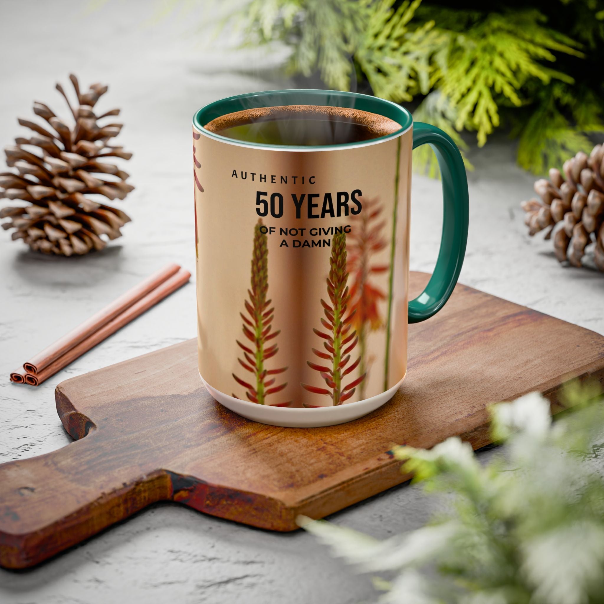 50 Years of Not Giving a Damn Mug — Vintage Floral Hummingbird Coffee Cup (11oz, 15oz)