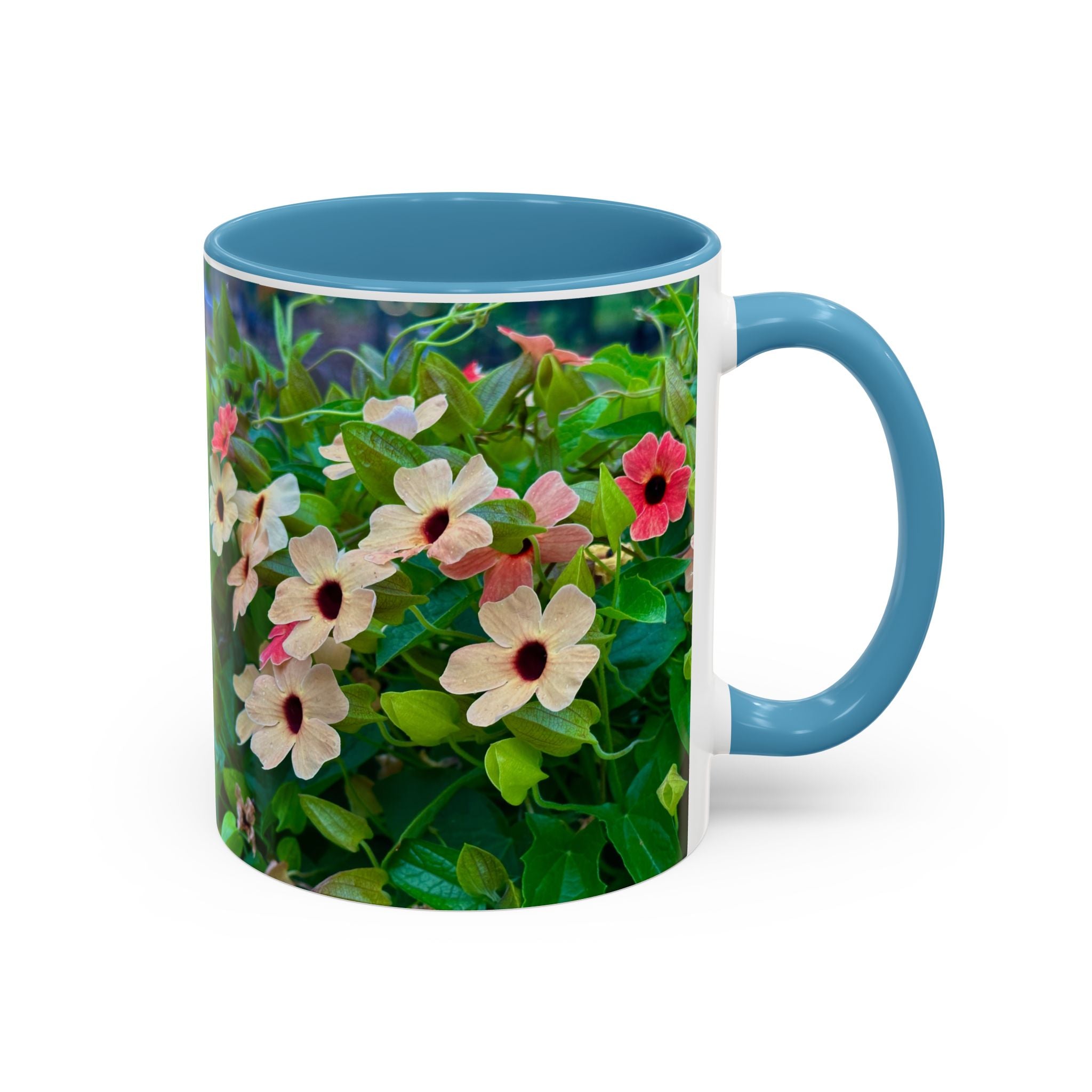 Floral Vinca Accent Coffee Mug — Pink & White Petunia Garden Design (11/15oz)